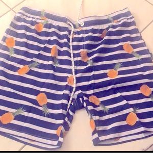 Eletop Men Striped with Pineapple logo Swim shorts NWT